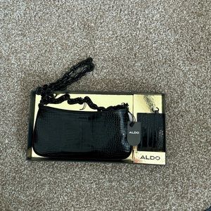 Aldo bag card holder black croc chain clutch mini purse set box